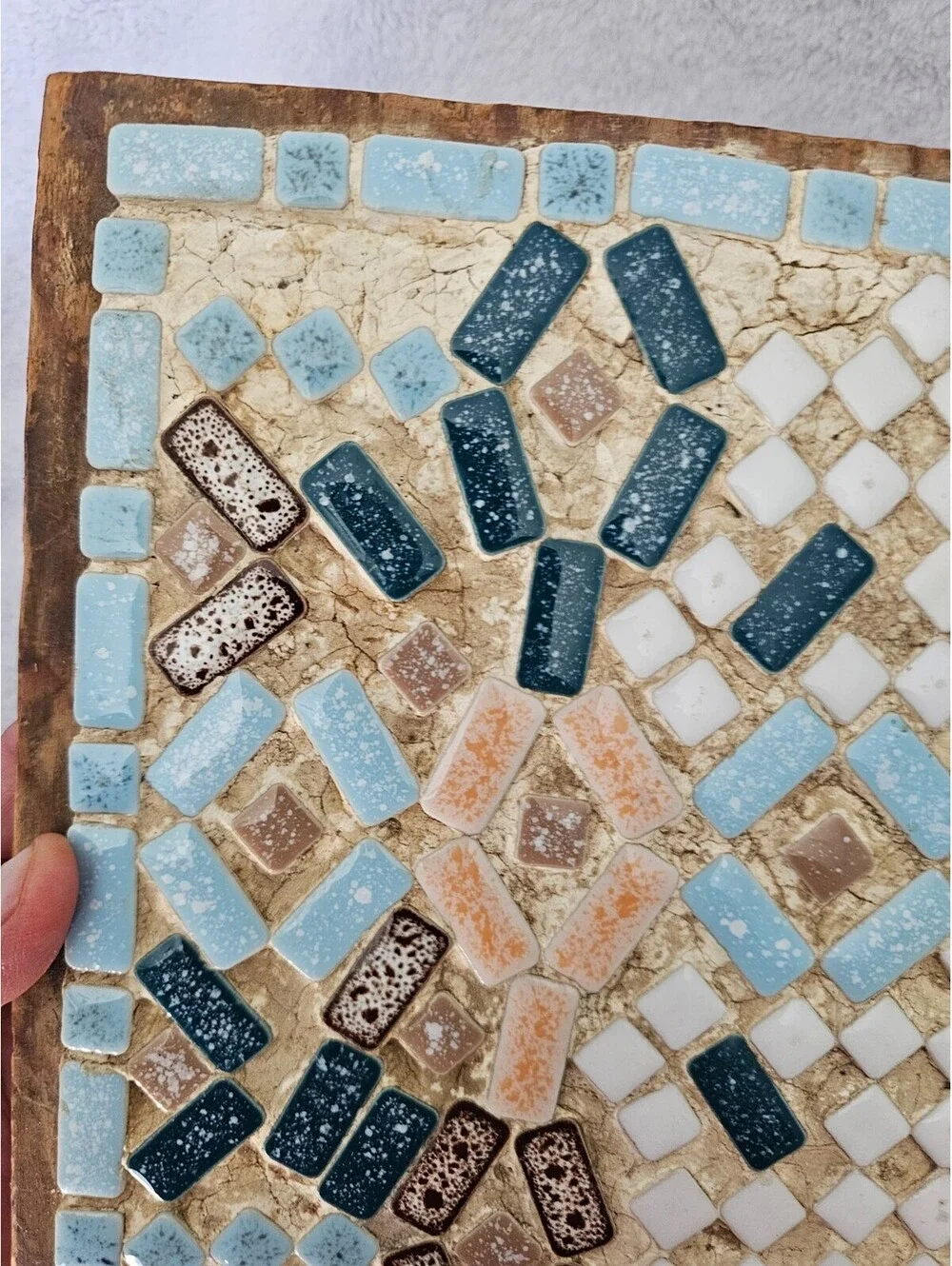 (2pc) Vintage Handmade Mosaic Art Pieces Decoration Multicolor Grout Base Wood
